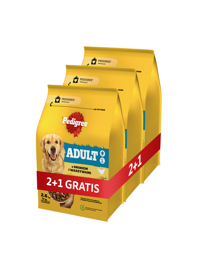 PEDIGREE® Adult 3x2,6 kg z drobiem i warzywami - sucha karma pełnoporcjowa dla dorosłych psów dużych i średnich ras