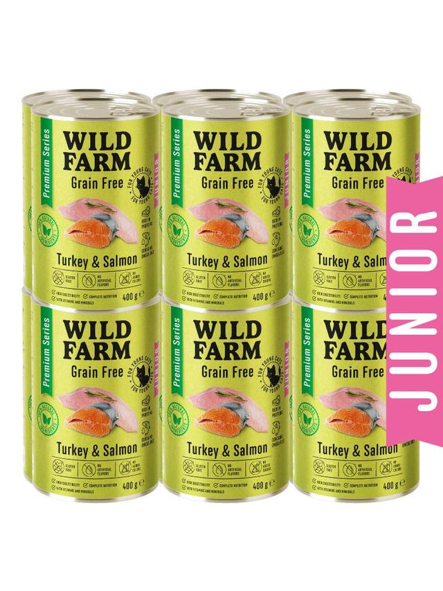 WILD FARM Premium Grain Free Turkey and Salmon Junior 12x400g  - bezzbożowa karma dla kociąt