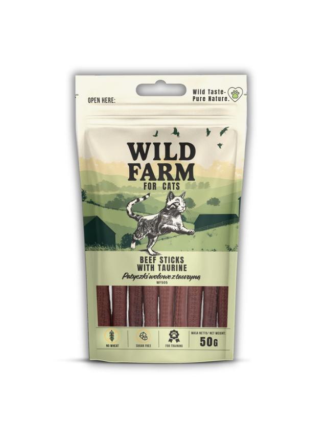 WILD FARM patyczki wołowe z tauryną 50g przysmak dla kota