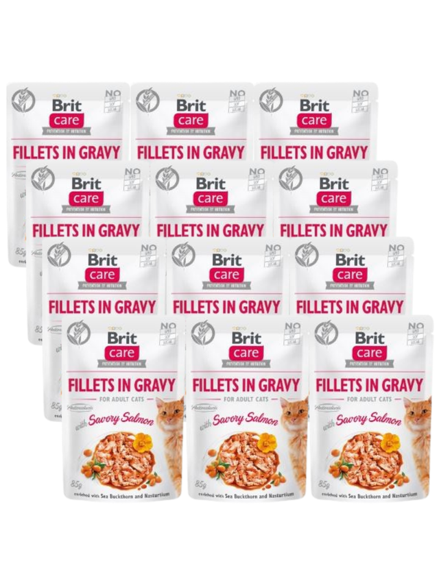 BRIT CARE Cat  Pouches Fillets in Gravy with Savory Salmon 12x85g