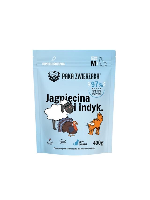 Paka Zwierzaka - Karma sucha KOT Jagnięcina i indyk ''M'' 400g
