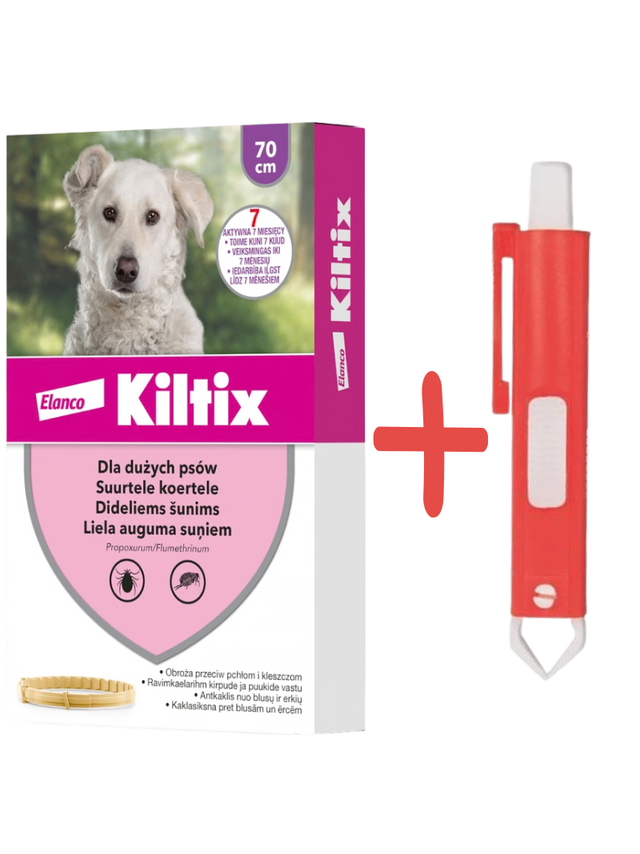 Kiltix Obroża dla psów dużych dł, 70cm+ TRIXIE Szczypce do usuwania kleszczy 9cm