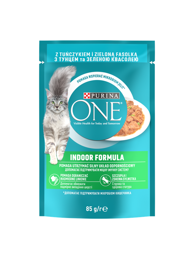 Purina One Indoor Formula Karma dla kotów z tuńczykiem i zielona fasolką 85 g