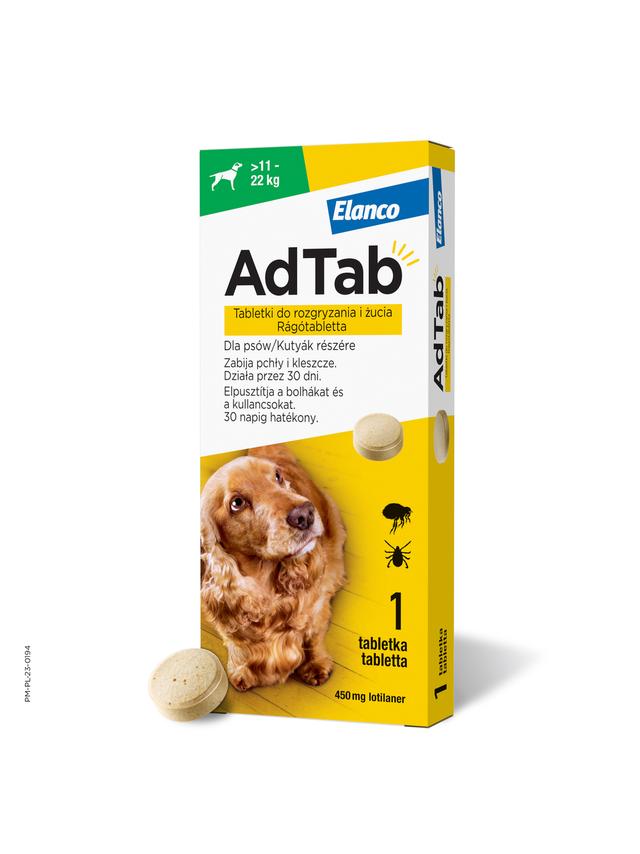 ELANCO AdTab 450mg tabletka na pchły i kleszcze dla psów >11 - 22 kg