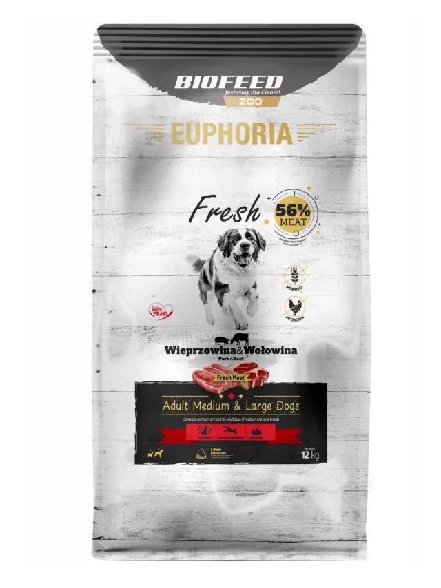 EUPHORIA Karma dla psów Fresh z wołowiną i wieprzowiną  (średnie i duże rasy) 12 kg - bez kurczaka