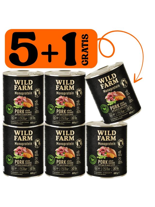 WILD FARM Monoprotein Pork 5x800g + 800g GRATIS hipoalergiczna karma dla psa