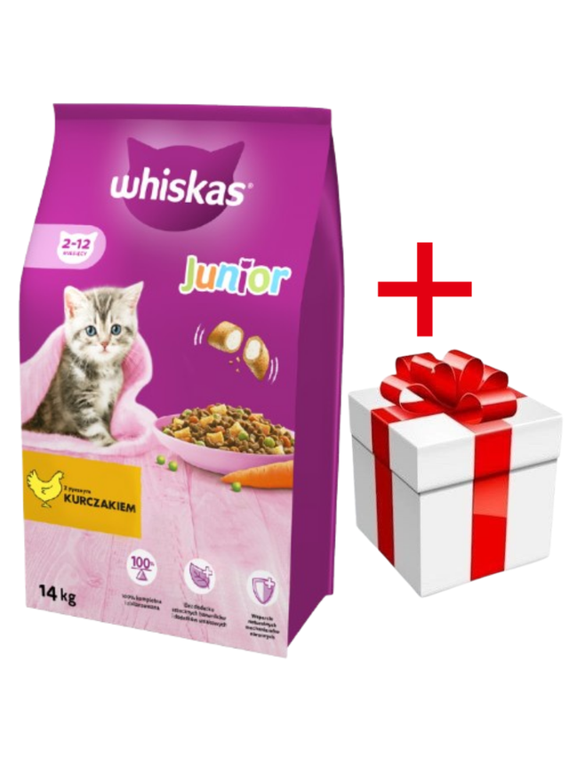 WHISKAS Junior 14 kg - sucha karma dla dla kociąt, z pysznym kurczakiem  + niespodzianka dla kota GRATIS!!!