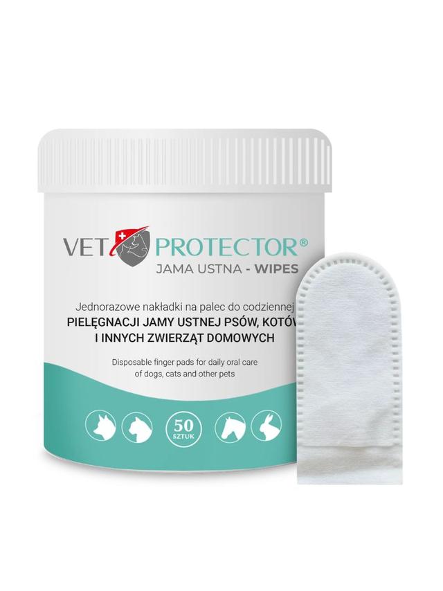 VET PROTECTOR® JAMA USTNA – WIPES nakładki na palec do higieny jamy ustnej dla psa, kota i innych zwierząt domowych 50 sztuk