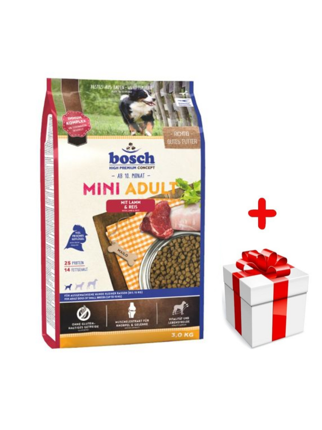 Bosch Adult Mini Lamb & Rice, jagnięcina i ryż (nowa receptura) 1kg  + niespodzianka dla psa GRATIS!