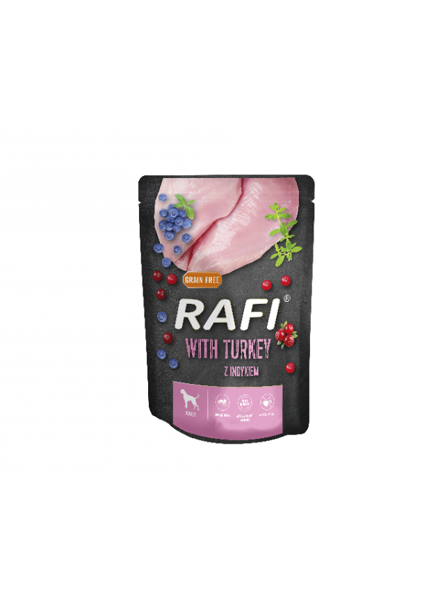 Rafi z indykiem dla psa - saszetka 300g (czarne opakowanie)