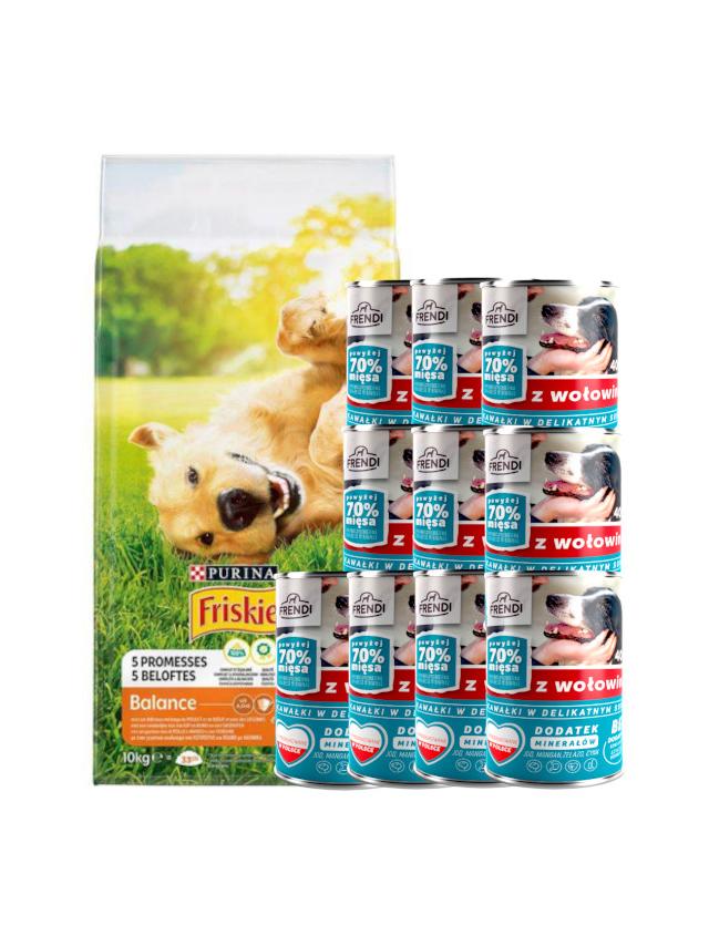 PURINA Friskies Balance 15kg + Frendi kawałki  z wołowiną 10x400g