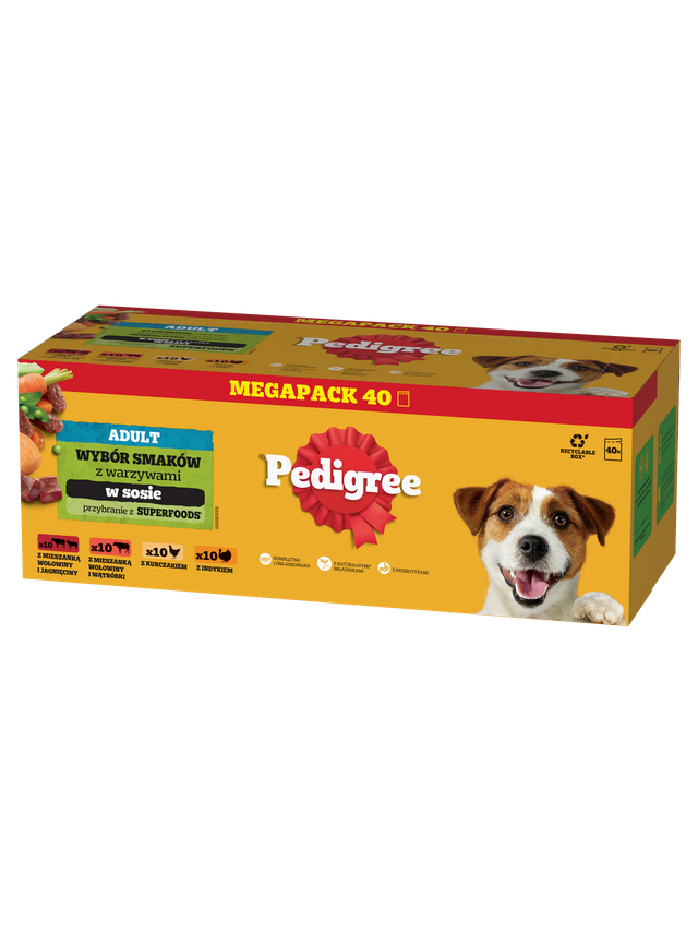 PEDIGREE Adult saszetka 40x100g - Mix Smaków z warzywami w sosie, mokra karma pełnoporcjowa dla dorosłych psów