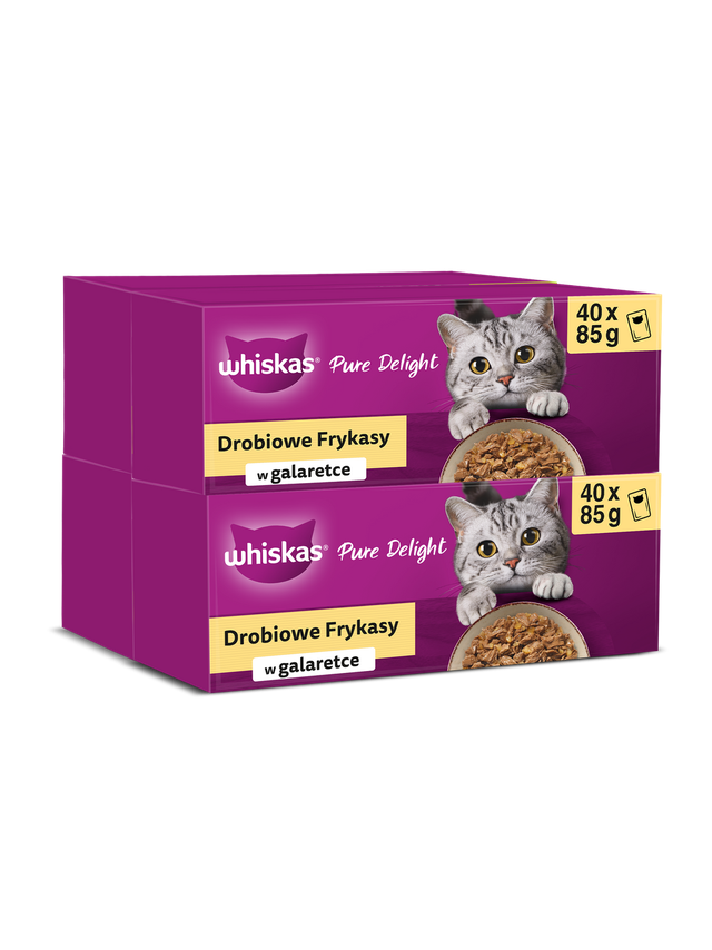 WHISKAS Adult saszetki 160x85g Drobiowe Frykasy - mokra karma dla dorosłego kota, w galaretce (kawałki z: kurczakiem, indykiem, drobiem, kaczką)