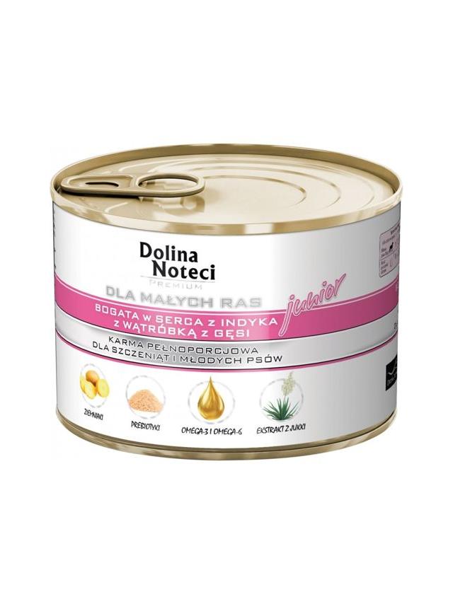 Dolina Noteci PREMIUM dla psów małych ras JUNIOR bogata w serca z indyka z wątróbką z gęsi 185 g