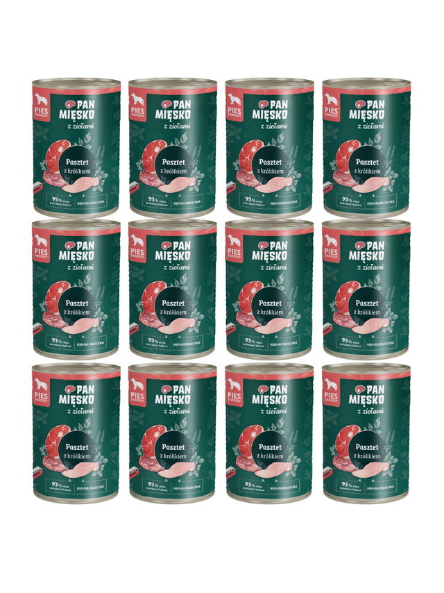 PAN MIĘSKO z Ziołami Pasztet z królikiem karma mokra dla psa 12x400g