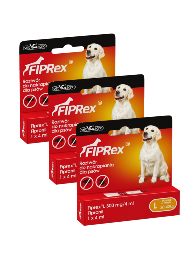 Fiprex L, 300 mg/4 ml, roztwór do nakrapiania dla psów (3szt)