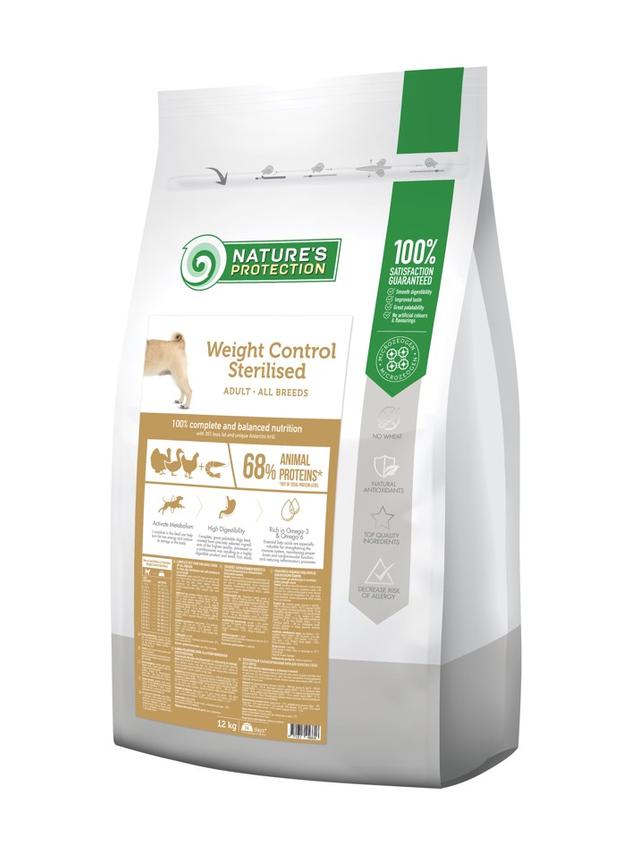 NATURES PROTECTION Weight Control Sterilised Poultry with Krill Adult All Breeds 12kg Opakowanie Uszkodzone (3974,3953,6512)