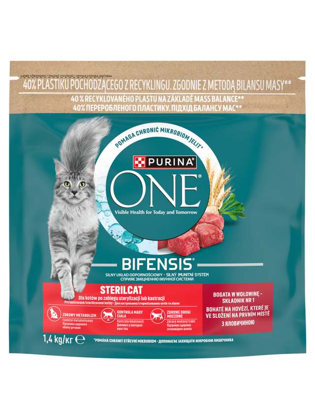 PURINA ONE Bifensis Sterilcat Karma dla dorosłych kotów bogata w wołowinę 1,4 kg