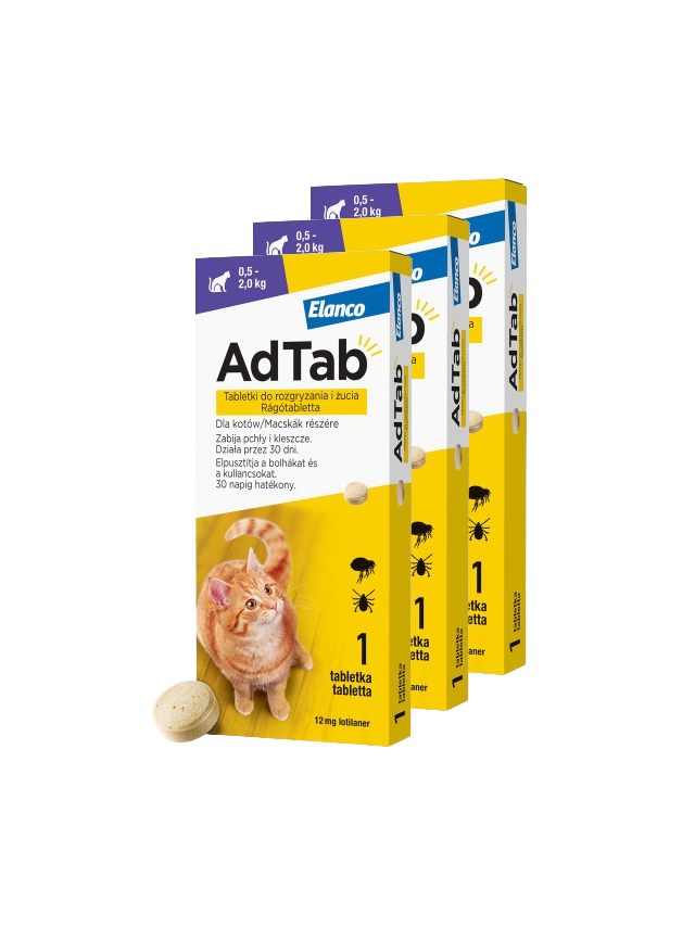 ELANCO 3xAdTab 12mg tabletki na pchły i kleszcze dla kotów 0,5-2 kg