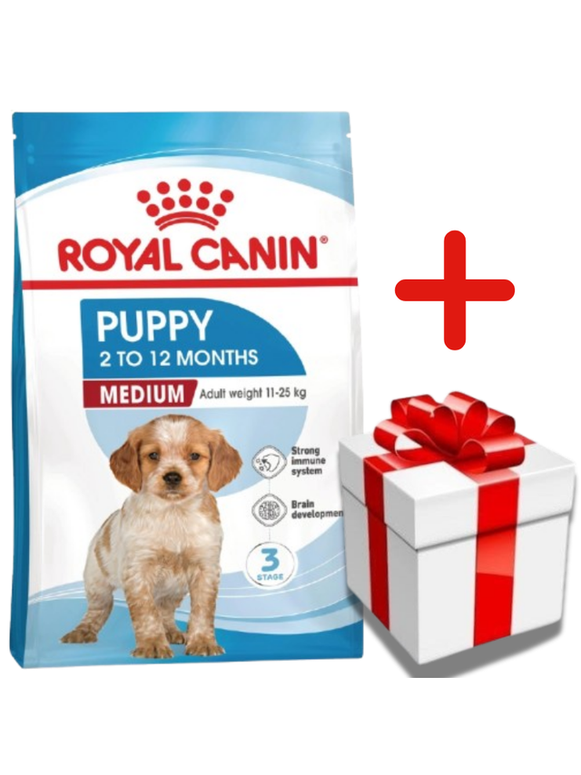 ROYAL CANIN Medium Puppy 4kg karma sucha dla szczeniąt, od 2 do 12 miesiąca, ras średnich + NIESPODZIANKA DLA PSA GRATIS!
