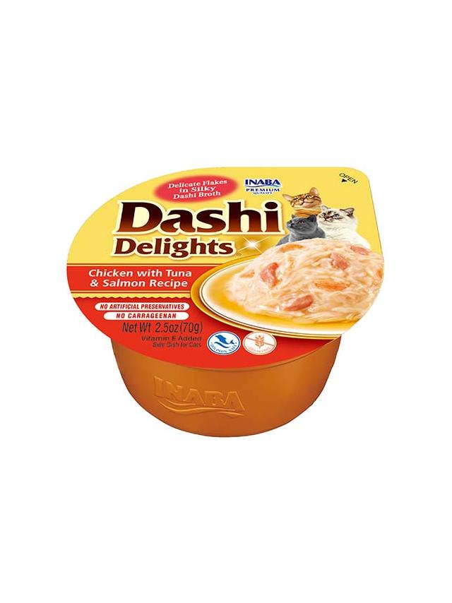 Inaba DASHI uzupełniająca karma dla kota- bulion o smaku kurczaka, tuńczyka i łososia 70 g