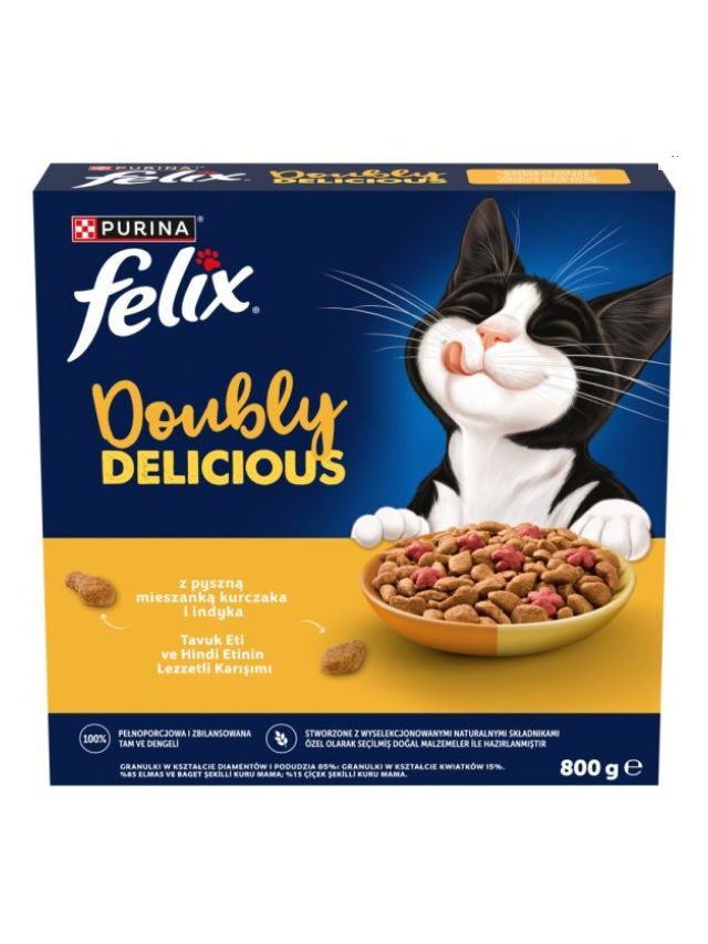Karma dla kota Felix Doubly Delicious z pyszną mieszanką kurczaka i indyka 800 g