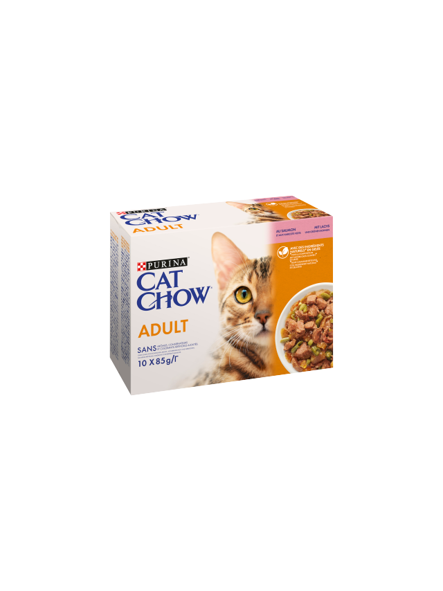 PURINA Cat Chow Adult Karma dla kotów z łososiem i zieloną fasolką w galaretce 10x85g (7+3 GRATIS)