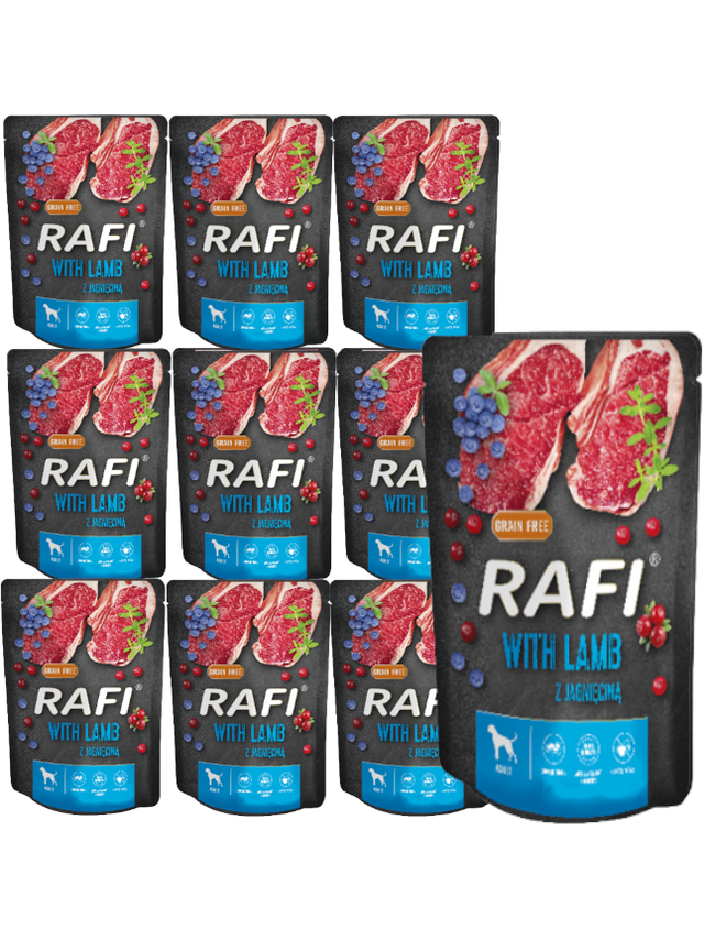 Rafi z jagnięciną dla psa - saszetka (czarne opakowanie) 10x300g