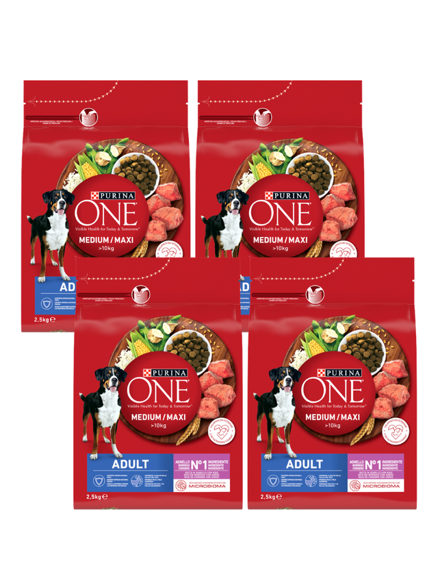 PURINA ONE Adult Medium/Maxi Karma dla dorosłych psów bogata w jagnięcinę z ryżem 4x2,5 kg