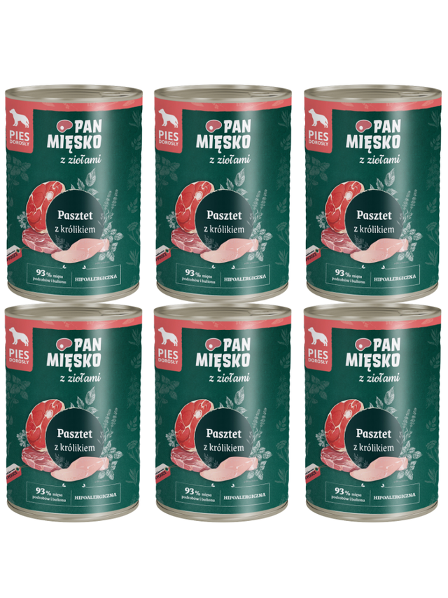 PAN MIĘSKO z Ziołami Pasztet z królikiem karma mokra dla psa 6x400g