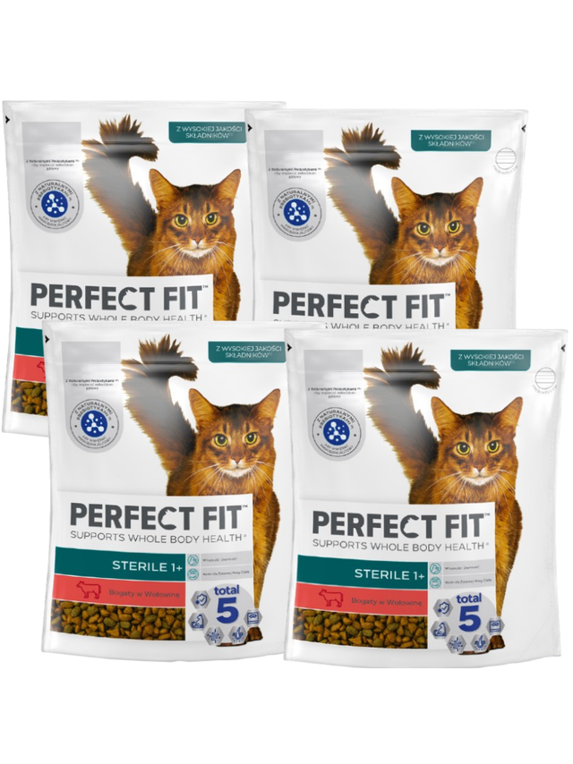 PERFECT FIT (Sterile 1+) 4x750g Bogaty w wołowinę - sucha karma dla kota po sterylizacji