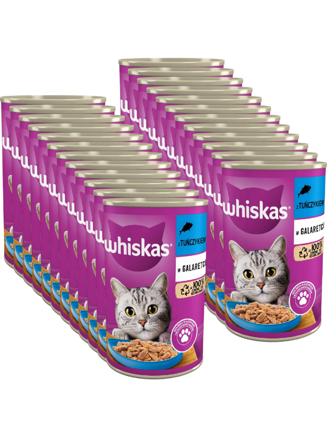 WHISKAS Adult puszka 24x400 g - mokra karma dla dorosłego kota, kawałki z tuńczykiem w galaretce