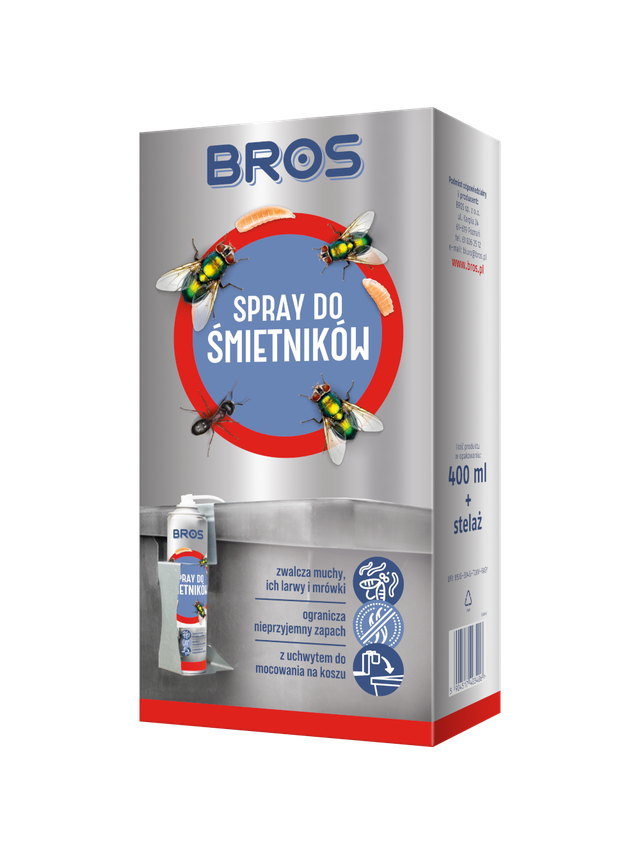 BROS - Spray do śmietników – zestaw z uchwytem 400ml