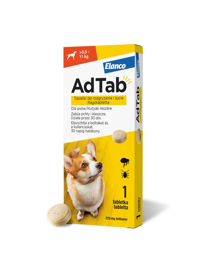 ELANCO AdTab 225mg tabletka na pchły i kleszcze dla psów >5,5 - 11 kg