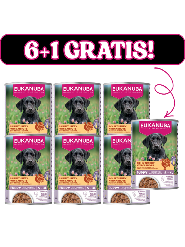 EUKANUBA Mokra karma dla szczeniąt, bogata w indyka i marchewkę 6x400g + 400g Gratis