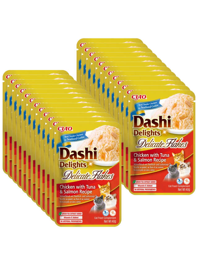 INABA Dashi Delights Delicate Flakes Chicken with Tuna & Salmon Recipe 24x40g