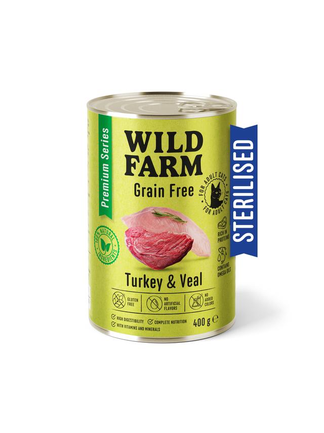 WILD FARM Premium Grain Free Turkey and Veal 400g  - bezzbożowa karma dla kota sterylizowanego