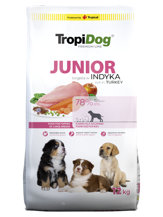 TROPIDOG Premium Junior L bogaty w indyka i ryż 12kg