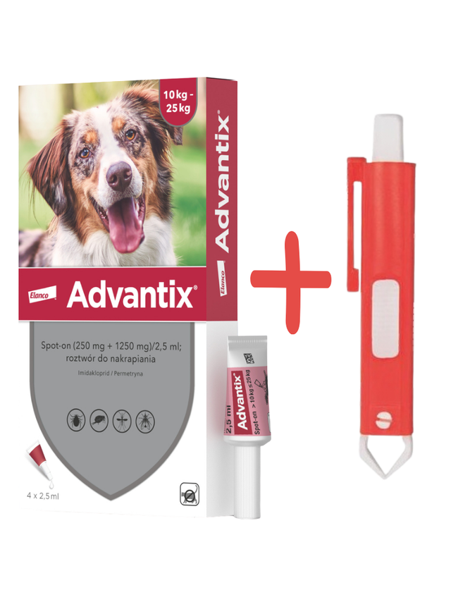 Advantix - dla psów 10-25kg (4 pipety x 2,5ml)+ TRIXIE Szczypce do usuwania kleszczy 9cm