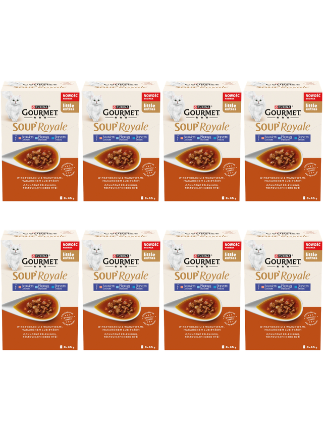 Gourmet Soup Royale Karma dla dorosłych kotów z łososiem płastugą dorszem 8x(6x45g)