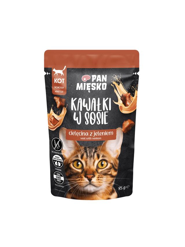 PAN MIĘSKO Kawałki w sosie Cielęcina z jeleniem 85g dla kota