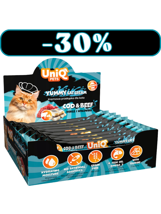 UNIQ PETS PURRCREAM pyszny sosik dla kota z dorszem i wołowiną 50x15g