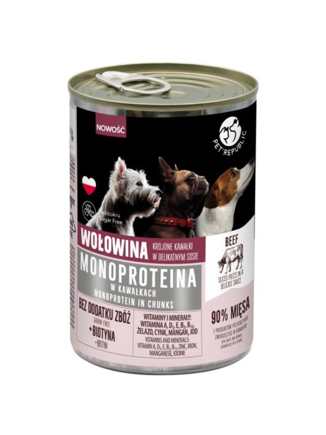 PetRepublic karma monoproteinowa wołowa dla psa, kawałki w  sosie 400g