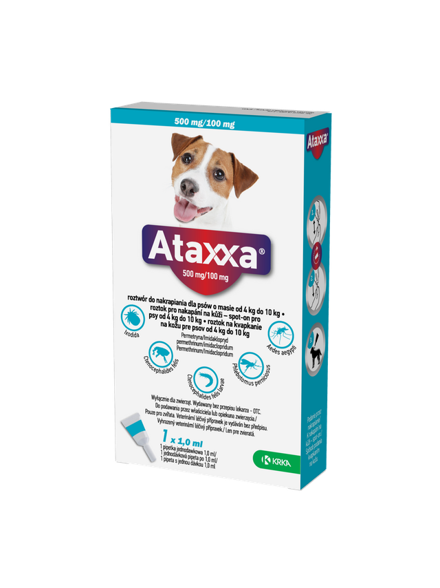 KRKA Ataxxa 500 mg/100 mg roztwór do nakrapiania dla psów o masie od 4 kg do 10 kg