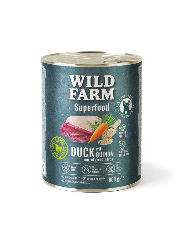 WILD FARM Superfood Duck (Kaczka z komosą ryżową, marchewką i ziołami) 800g bezzbożowa karma dla psa