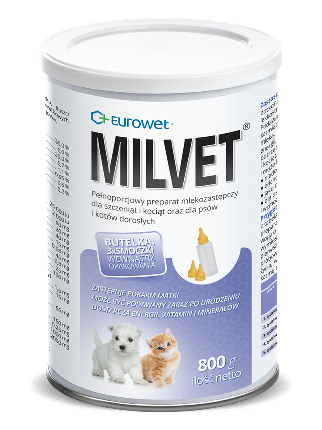 Eurowet Milvet mleko zastępcze dla szczeniąt i kociąt 800g