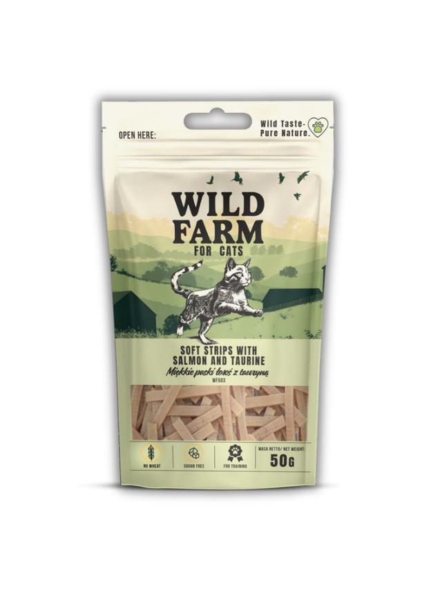 WILD FARM miękkie paski łosoś z tauryną 50g przysmak dla kota