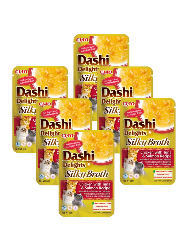 INABA Dashi Delights Silky Broth Chicken with Tuna & Salmon Recipe 6x40g