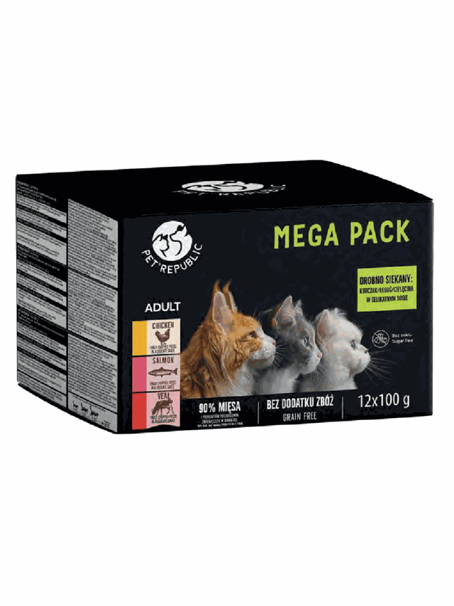 PetRepublic karma mokra dla kota kawałki w delikatnym sosie MIX 3 smaków 12x100g