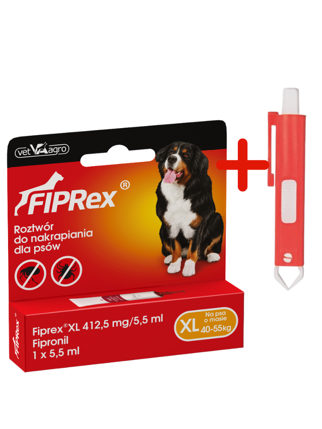 Fiprex XL, 412,5 mg/5,5 ml, roztwór do nakrapiania dla psów+ TRIXIE Szczypce do usuwania kleszczy 9cm